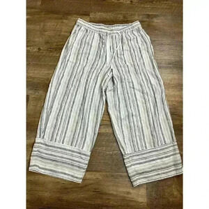 Casa Cabana Linen Pants Women Sz M Cropped Wide Leg Summer Striped Beach Relaxed